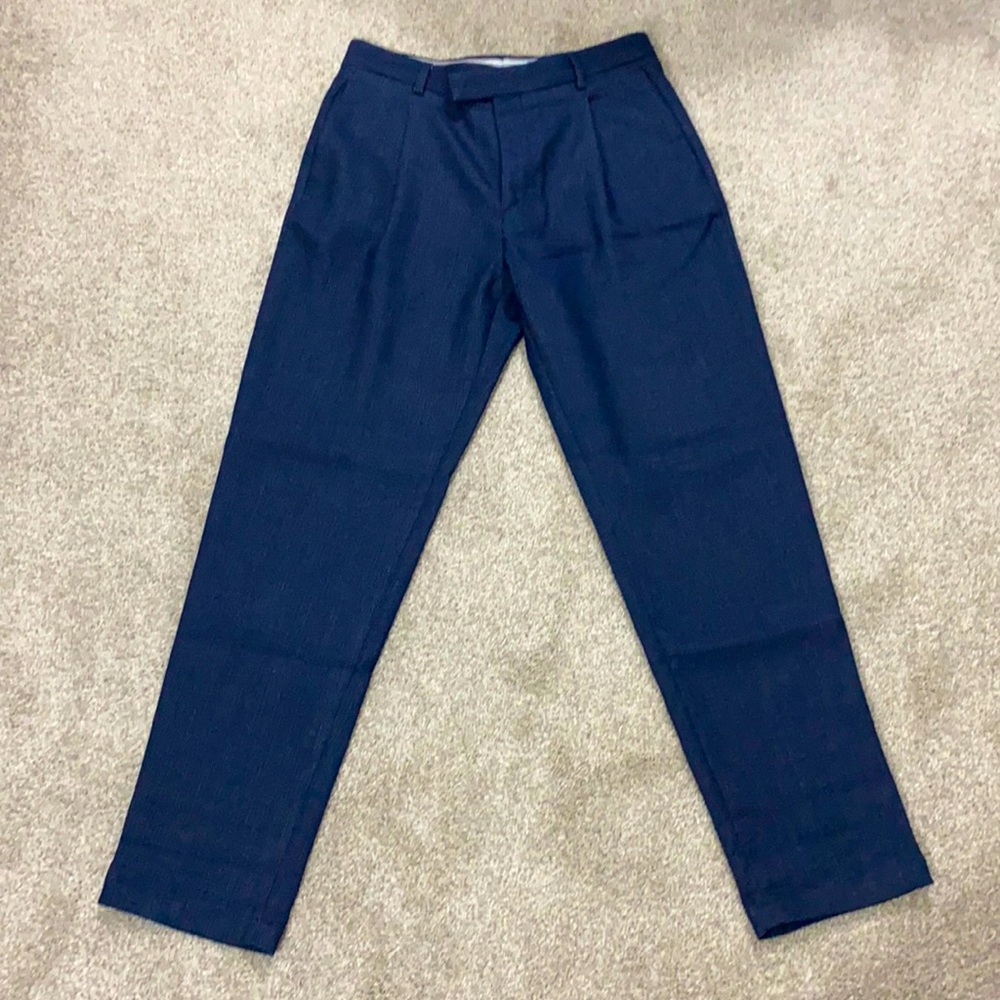 Zara Pleated Navy Trouser Pants 30 Waist 32 Length